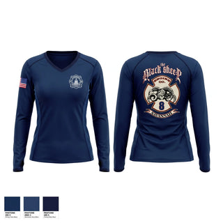 Womens Long Sleeve Vneck Shirt, Engine 8, Fire Department, Teamtime, Team time, sublimation, custom sports apparel, team uniforms, spirit wear, spiritwear, sports uniforms, custom shirts, team store, custom team store, fundraiser sports, apparel fundraiser