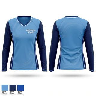 Womens Long Sleeve Vneck Shirt, Michiana Magic, Baseball, Teamtime, Team time, sublimation, custom sports apparel, team uniforms, spirit wear, spiritwear, sports uniforms, custom shirts, team store, custom team store, fundraiser sports, apparel fundraiser