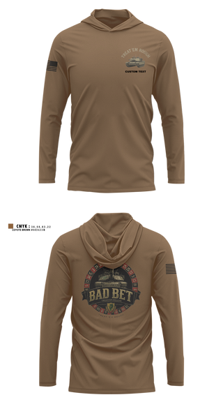 Long Sleeve Performance Shirt with hood, BadBet Company, 2-12CAV, Army, Teamtime, Team time, sublimation, custom sports apparel, team uniforms, spirit wear, spiritwear, sports uniforms, custom shirts, team store, custom team store, fundraiser sports, apparel fundraiser