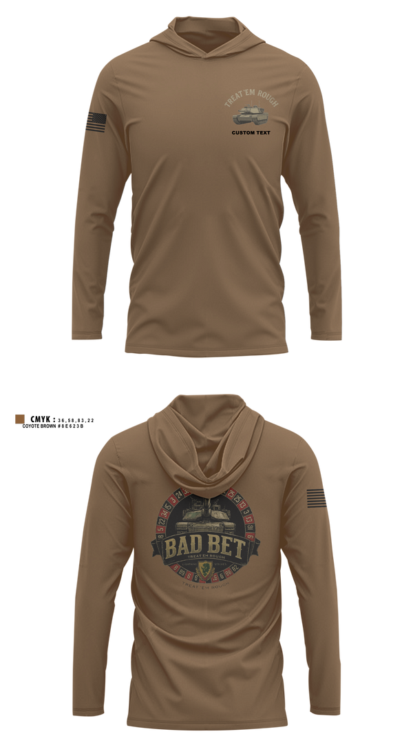 Long Sleeve Performance Shirt with hood, BadBet Company, 2-12CAV, Army, Teamtime, Team time, sublimation, custom sports apparel, team uniforms, spirit wear, spiritwear, sports uniforms, custom shirts, team store, custom team store, fundraiser sports, apparel fundraiser