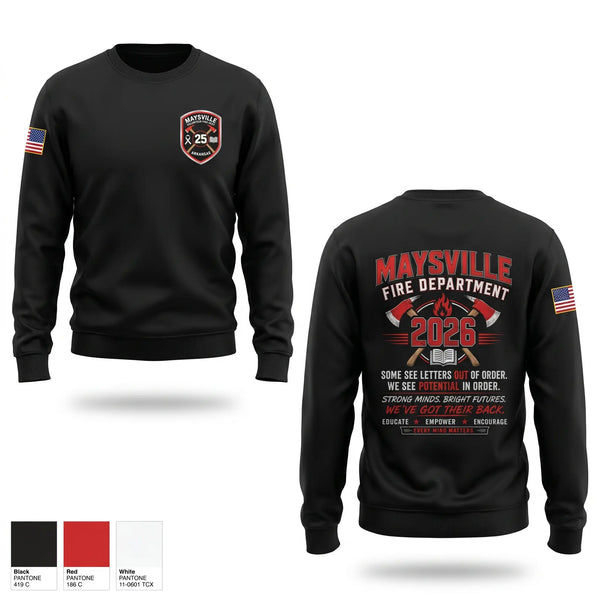 Crew Neck Sweatshirt, Maysville Fire Department, Fire Department, Teamtime, Team time, sublimation, custom sports apparel, team uniforms, spirit wear, spiritwear, sports uniforms, custom shirts, team store, custom team store, fundraiser sports, apparel fundraiser