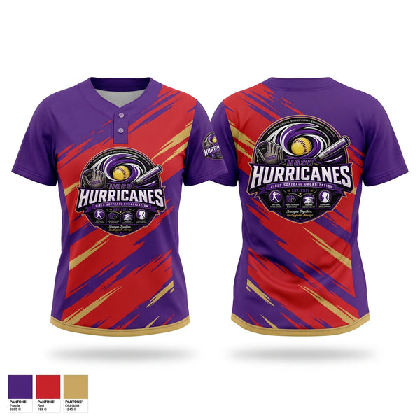 Two Button Softball Jersey, Hurricanes, Softball, Teamtime, Team time, sublimation, custom sports apparel, team uniforms, spirit wear, spiritwear, sports uniforms, custom shirts, team store, custom team store, fundraiser sports, apparel fundraiser