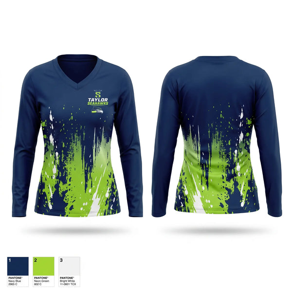 Womens Long Sleeve Vneck Shirt, Taylor Seahawks, , Teamtime, Team time, sublimation, custom sports apparel, team uniforms, spirit wear, spiritwear, sports uniforms, custom shirts, team store, custom team store, fundraiser sports, apparel fundraiser
