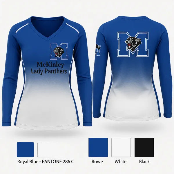 Womens Long Sleeve Vneck Shirt, McKinley Lady Panthers, Women's Volleyball, Teamtime, Team time, sublimation, custom sports apparel, team uniforms, spirit wear, spiritwear, sports uniforms, custom shirts, team store, custom team store, fundraiser sports, apparel fundraiser