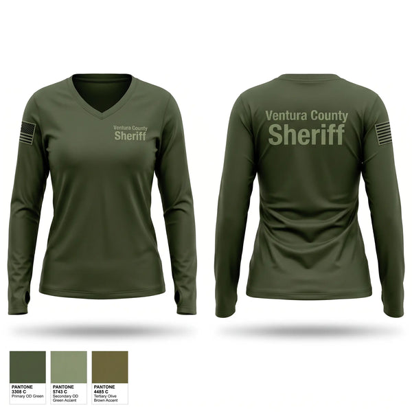 Womens Long Sleeve Vneck Shirt, Ventura County Sheriff, Police, Teamtime, Team time, sublimation, custom sports apparel, team uniforms, spirit wear, spiritwear, sports uniforms, custom shirts, team store, custom team store, fundraiser sports, apparel fundraiser