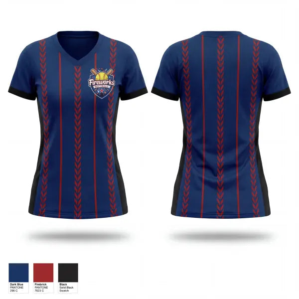 Womens Short Sleeve Vneck Shirt, Fireworks, Softball, Teamtime, Team time, sublimation, custom sports apparel, team uniforms, spirit wear, spiritwear, sports uniforms, custom shirts, team store, custom team store, fundraiser sports, apparel fundraiser