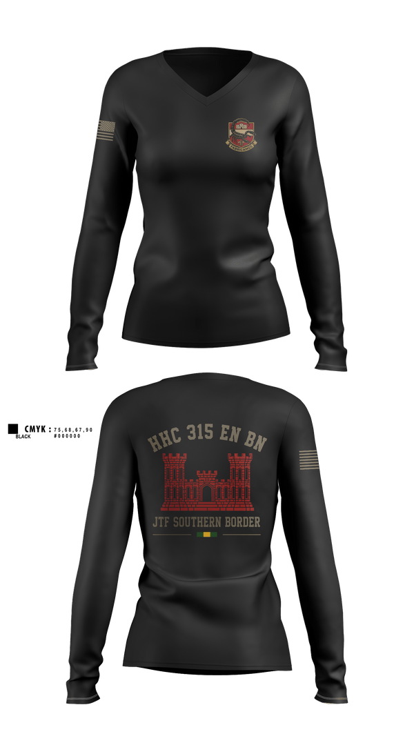 Womens Long Sleeve Vneck Shirt, 315, Army, Teamtime, Team time, sublimation, custom sports apparel, team uniforms, spirit wear, spiritwear, sports uniforms, custom shirts, team store, custom team store, fundraiser sports, apparel fundraiser