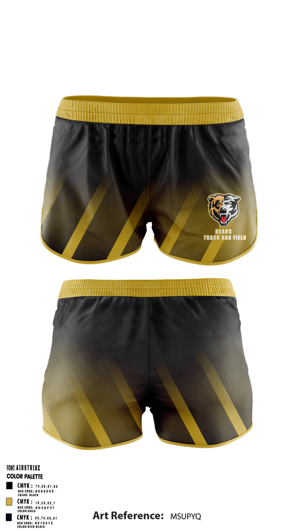 Womens Shorts, Bears, Track & Field, Teamtime, Team time, sublimation, custom sports apparel, team uniforms, spirit wear, spiritwear, sports uniforms, custom shirts, team store, custom team store, fundraiser sports, apparel fundraiser