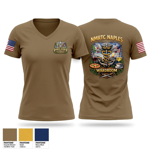Womens Short Sleeve Vneck Shirt, USNMRTC Naples, Navy, Teamtime, Team time, sublimation, custom sports apparel, team uniforms, spirit wear, spiritwear, sports uniforms, custom shirts, team store, custom team store, fundraiser sports, apparel fundraiser