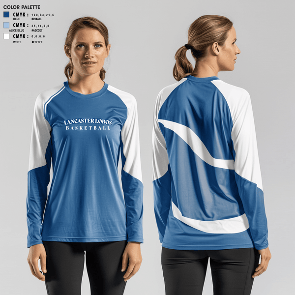 Long Sleeve Performance Shirt, Lancaster lobos, Women's Basketball, Teamtime, Team time, sublimation, custom sports apparel, team uniforms, spirit wear, spiritwear, sports uniforms, custom shirts, team store, custom team store, fundraiser sports, apparel fundraiser
