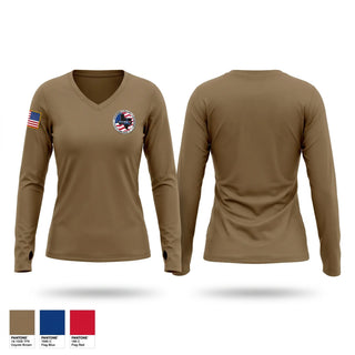 Womens Long Sleeve Vneck Shirt, LEA Traffic, Army, Teamtime, Team time, sublimation, custom sports apparel, team uniforms, spirit wear, spiritwear, sports uniforms, custom shirts, team store, custom team store, fundraiser sports, apparel fundraiser