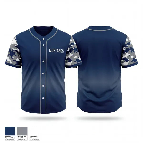 Full Button Baseball Jersey, Mustangs, Baseball, Teamtime, Team time, sublimation, custom sports apparel, team uniforms, spirit wear, spiritwear, sports uniforms, custom shirts, team store, custom team store, fundraiser sports, apparel fundraiser