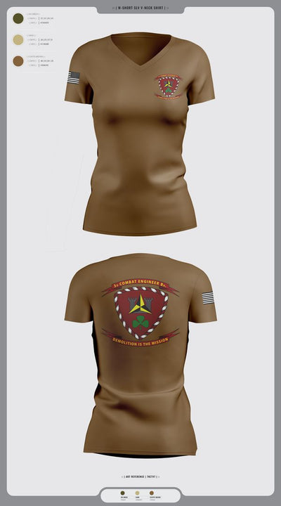 3d Combat Engineer Battalion 88033751 Women's Short Sleeve V-neck Shirt - 3