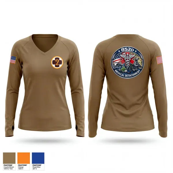 Womens Long Sleeve Vneck Shirt, 852D Medical Detachment, Army, Teamtime, Team time, sublimation, custom sports apparel, team uniforms, spirit wear, spiritwear, sports uniforms, custom shirts, team store, custom team store, fundraiser sports, apparel fundraiser