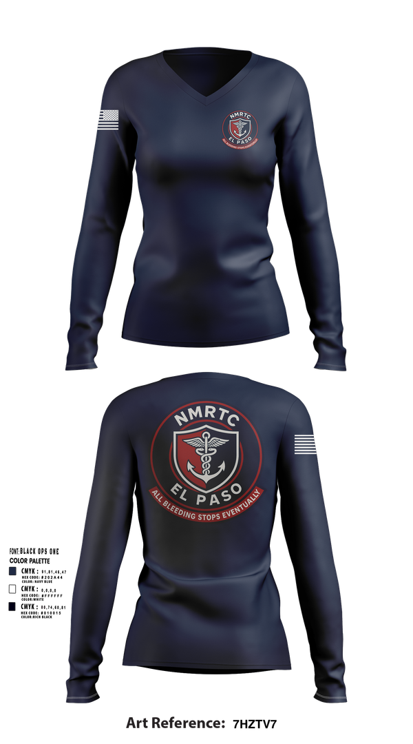 Womens Long Sleeve Vneck Shirt, NMRTC El Paso, , Teamtime, Team time, sublimation, custom sports apparel, team uniforms, spirit wear, spiritwear, sports uniforms, custom shirts, team store, custom team store, fundraiser sports, apparel fundraiser