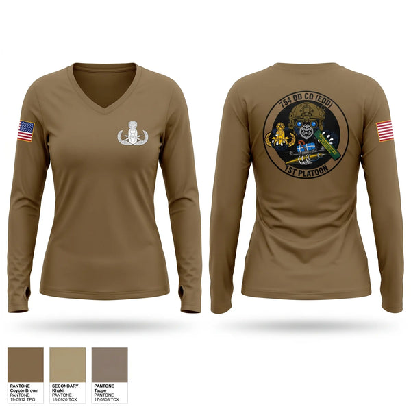 Womens Long Sleeve Vneck Shirt, 1PLT 754th OD CO (EOD), Army, Teamtime, Team time, sublimation, custom sports apparel, team uniforms, spirit wear, spiritwear, sports uniforms, custom shirts, team store, custom team store, fundraiser sports, apparel fundraiser