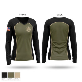 Womens Long Sleeve Vneck Shirt, Burlington County Fire Marshal’s Office, Fire Department, Teamtime, Team time, sublimation, custom sports apparel, team uniforms, spirit wear, spiritwear, sports uniforms, custom shirts, team store, custom team store, fundraiser sports, apparel fundraiser