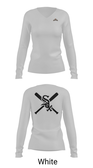 Womens Long Sleeve Vneck Shirt, Bessemer White Sox, Baseball, Teamtime, Team time, sublimation, custom sports apparel, team uniforms, spirit wear, spiritwear, sports uniforms, custom shirts, team store, custom team store, fundraiser sports, apparel fundraiser