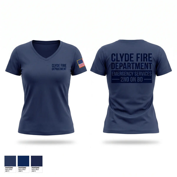 Womens Short Sleeve Vneck Shirt, Clyde fire department, Fire Department, Teamtime, Team time, sublimation, custom sports apparel, team uniforms, spirit wear, spiritwear, sports uniforms, custom shirts, team store, custom team store, fundraiser sports, apparel fundraiser