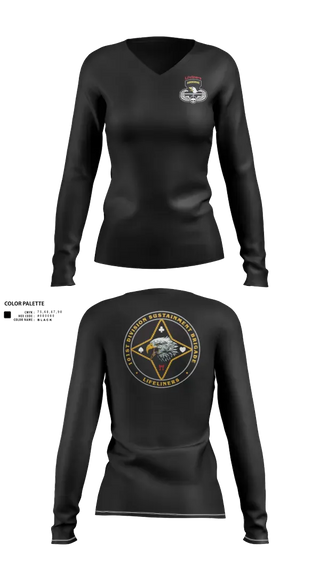 Womens Long Sleeve Vneck Shirt, 101st Division Sustainment Brigade, Army, Teamtime, Team time, sublimation, custom sports apparel, team uniforms, spirit wear, spiritwear, sports uniforms, custom shirts, team store, custom team store, fundraiser sports, apparel fundraiser