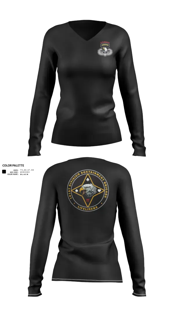 Womens Long Sleeve Vneck Shirt, 101st Division Sustainment Brigade, Army, Teamtime, Team time, sublimation, custom sports apparel, team uniforms, spirit wear, spiritwear, sports uniforms, custom shirts, team store, custom team store, fundraiser sports, apparel fundraiser