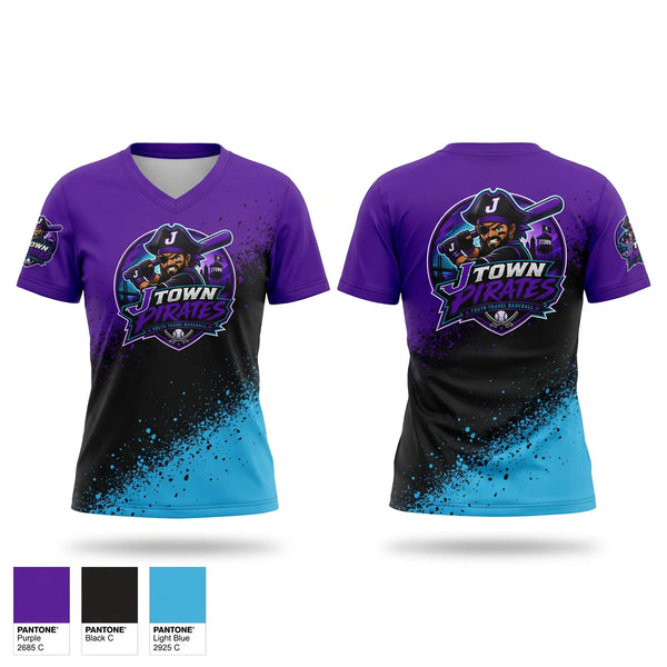 Womens Short Sleeve Vneck Shirt, J-Town Pirates, Baseball, Teamtime, Team time, sublimation, custom sports apparel, team uniforms, spirit wear, spiritwear, sports uniforms, custom shirts, team store, custom team store, fundraiser sports, apparel fundraiser