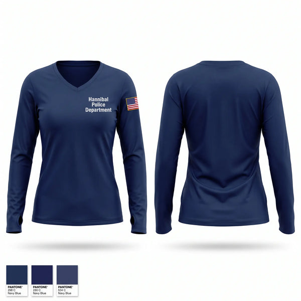 Womens Long Sleeve Vneck Shirt, Hannibal Police Department, Police, Teamtime, Team time, sublimation, custom sports apparel, team uniforms, spirit wear, spiritwear, sports uniforms, custom shirts, team store, custom team store, fundraiser sports, apparel fundraiser
