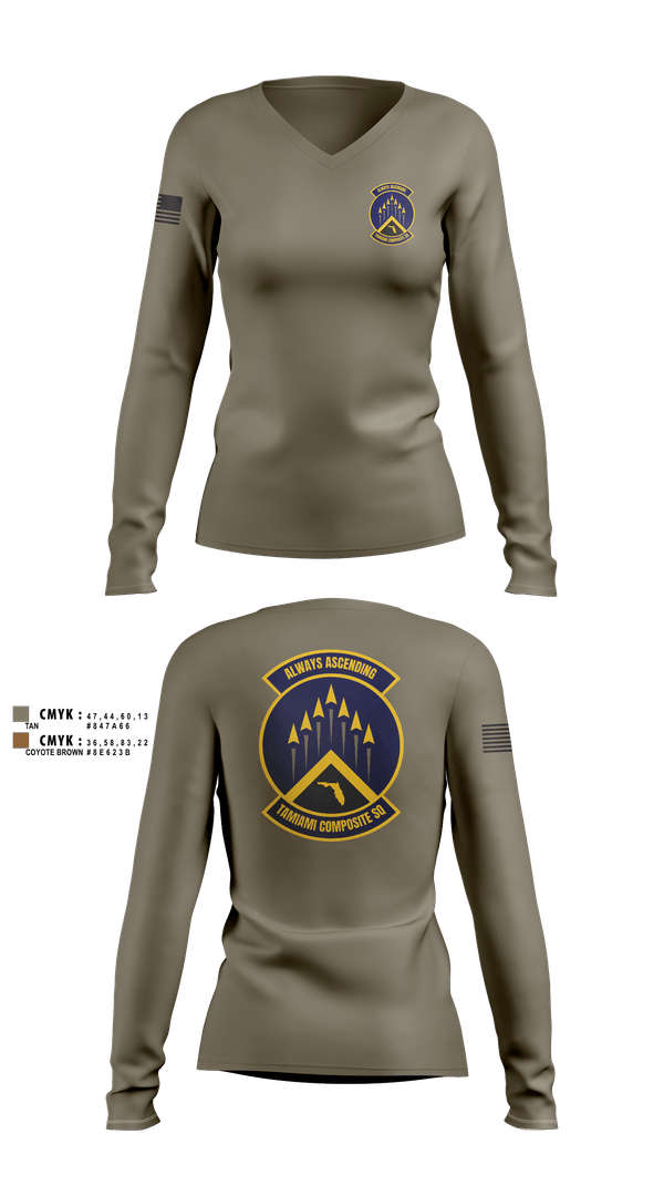 Womens Long Sleeve Vneck Shirt, SER-FL-355 TAMIAMI COMPOSITE SQUADRON, , Teamtime, Team time, sublimation, custom sports apparel, team uniforms, spirit wear, spiritwear, sports uniforms, custom shirts, team store, custom team store, fundraiser sports, apparel fundraiser