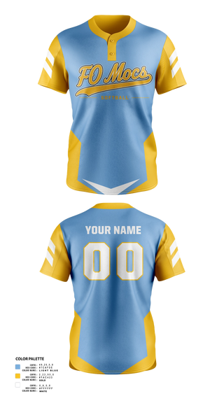 Two Button Softball Jersey, FO Mocs, Softball, Teamtime, Team time, sublimation, custom sports apparel, team uniforms, spirit wear, spiritwear, sports uniforms, custom shirts, team store, custom team store, fundraiser sports, apparel fundraiser