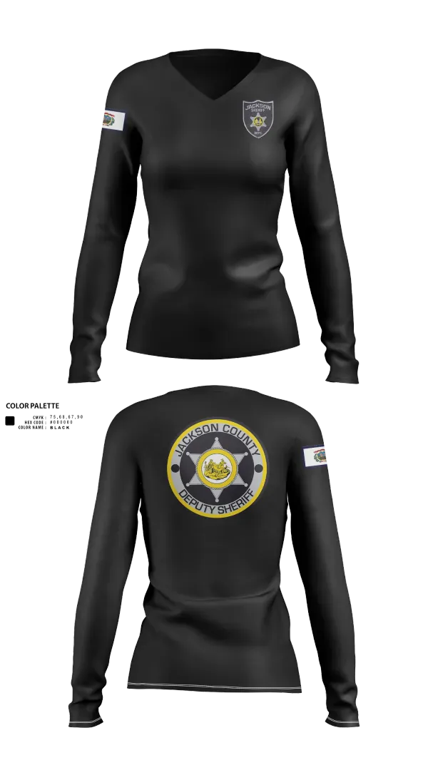 Womens Long Sleeve Vneck Shirt, Jackson County SD, Police, Teamtime, Team time, sublimation, custom sports apparel, team uniforms, spirit wear, spiritwear, sports uniforms, custom shirts, team store, custom team store, fundraiser sports, apparel fundraiser