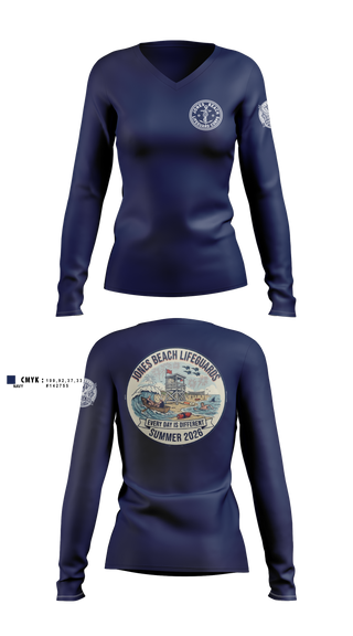 Womens Long Sleeve Vneck Shirt, Jones Beach Lifeguard Corp, , Teamtime, Team time, sublimation, custom sports apparel, team uniforms, spirit wear, spiritwear, sports uniforms, custom shirts, team store, custom team store, fundraiser sports, apparel fundraiser