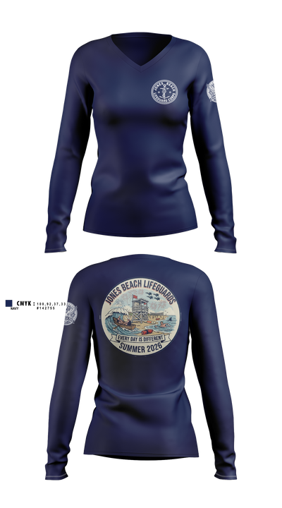 Jones Beach Lifeguard Corp Women's Long Sleeve V-neck Shirt - 3