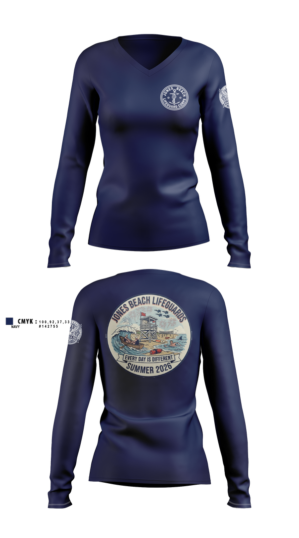 Womens Long Sleeve Vneck Shirt, Jones Beach Lifeguard Corp, , Teamtime, Team time, sublimation, custom sports apparel, team uniforms, spirit wear, spiritwear, sports uniforms, custom shirts, team store, custom team store, fundraiser sports, apparel fundraiser