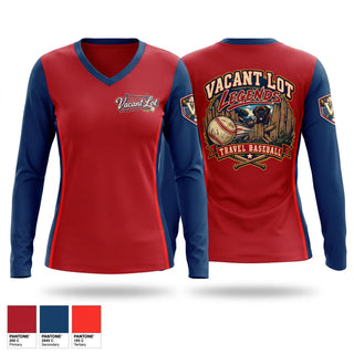 Womens Long Sleeve Vneck Shirt, TeamTime - Sports Demo, Baseball, Teamtime, Team time, sublimation, custom sports apparel, team uniforms, spirit wear, spiritwear, sports uniforms, custom shirts, team store, custom team store, fundraiser sports, apparel fundraiser