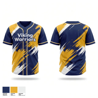 Full Button Baseball Jersey, Viking Warriors, Baseball, Teamtime, Team time, sublimation, custom sports apparel, team uniforms, spirit wear, spiritwear, sports uniforms, custom shirts, team store, custom team store, fundraiser sports, apparel fundraiser
