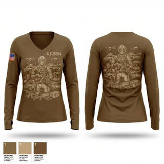 Womens Long Sleeve Vneck Shirt, ALC 26-004, Army, Teamtime, Team time, sublimation, custom sports apparel, team uniforms, spirit wear, spiritwear, sports uniforms, custom shirts, team store, custom team store, fundraiser sports, apparel fundraiser