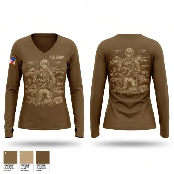 Womens Long Sleeve Vneck Shirt, ALC 26-004, Army, Teamtime, Team time, sublimation, custom sports apparel, team uniforms, spirit wear, spiritwear, sports uniforms, custom shirts, team store, custom team store, fundraiser sports, apparel fundraiser