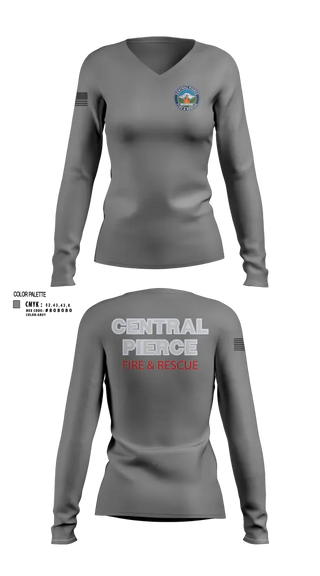 Womens Long Sleeve Vneck Shirt, Central Pierce Wildfire, Fire Department, Teamtime, Team time, sublimation, custom sports apparel, team uniforms, spirit wear, spiritwear, sports uniforms, custom shirts, team store, custom team store, fundraiser sports, apparel fundraiser