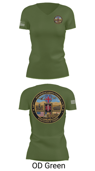 Womens Short Sleeve Vneck Shirt, 387th Medical Logistics Company, Army, Teamtime, Team time, sublimation, custom sports apparel, team uniforms, spirit wear, spiritwear, sports uniforms, custom shirts, team store, custom team store, fundraiser sports, apparel fundraiser
