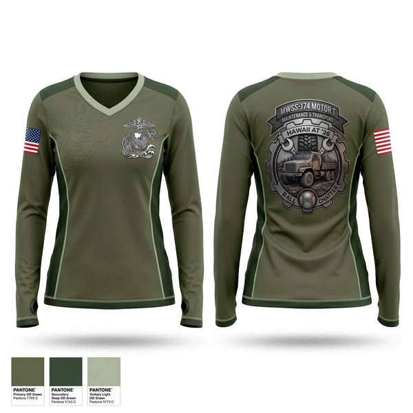 Womens Long Sleeve Vneck Shirt, Annual Training 2026, Marines, Teamtime, Team time, sublimation, custom sports apparel, team uniforms, spirit wear, spiritwear, sports uniforms, custom shirts, team store, custom team store, fundraiser sports, apparel fundraiser