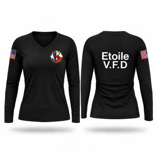 Womens Long Sleeve Vneck Shirt, Etoile volunteer fire department, Fire Department, Teamtime, Team time, sublimation, custom sports apparel, team uniforms, spirit wear, spiritwear, sports uniforms, custom shirts, team store, custom team store, fundraiser sports, apparel fundraiser