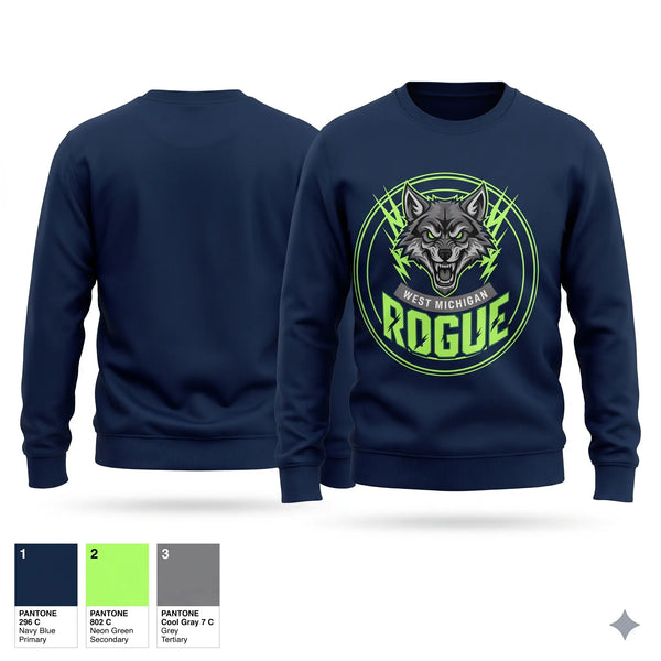 Crew Neck Sweatshirt, West Michigan Rogue, Men's Basketball, Teamtime, Team time, sublimation, custom sports apparel, team uniforms, spirit wear, spiritwear, sports uniforms, custom shirts, team store, custom team store, fundraiser sports, apparel fundraiser