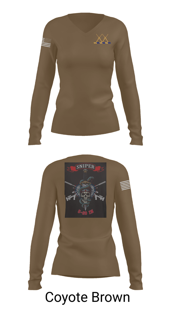 Womens Long Sleeve Vneck Shirt, 5-20 Infantry, Sniper section, Army, Teamtime, Team time, sublimation, custom sports apparel, team uniforms, spirit wear, spiritwear, sports uniforms, custom shirts, team store, custom team store, fundraiser sports, apparel fundraiser
