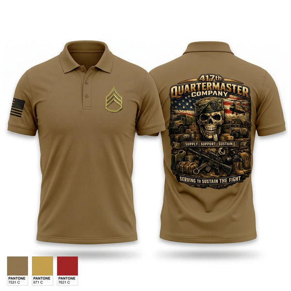 Short Sleeve Performance Polo, 417th Quartermaster Company, Army, Teamtime, Team time, sublimation, custom sports apparel, team uniforms, spirit wear, spiritwear, sports uniforms, custom shirts, team store, custom team store, fundraiser sports, apparel fundraiser