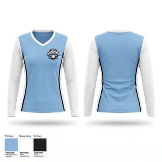 Womens Long Sleeve Vneck Shirt, Indy Showtime, Baseball, Teamtime, Team time, sublimation, custom sports apparel, team uniforms, spirit wear, spiritwear, sports uniforms, custom shirts, team store, custom team store, fundraiser sports, apparel fundraiser