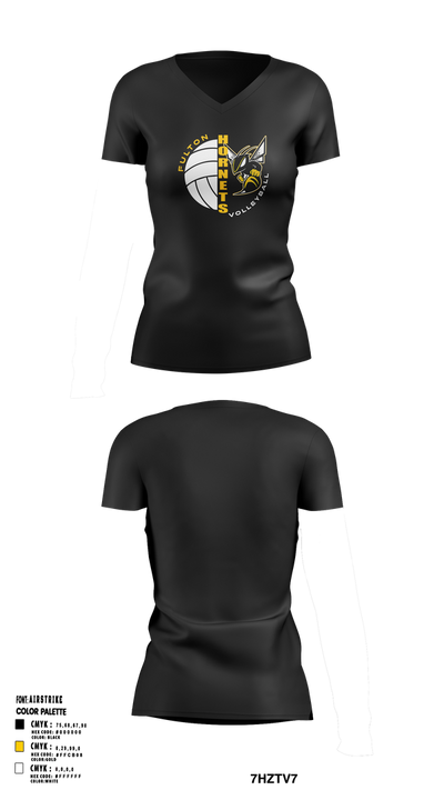 Fulton Hornets Volleyball 2109718 Women's Short Sleeve V-neck Shirt - 3