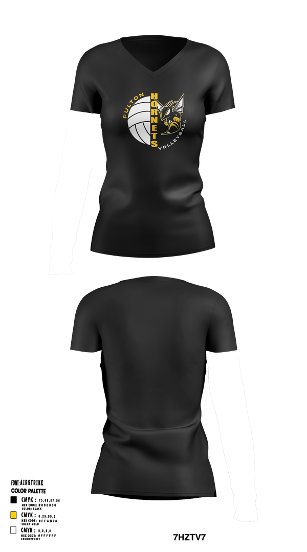 Womens Short Sleeve Vneck Shirt, Fulton Hornets Volleyball, Women's Volleyball, Teamtime, Team time, sublimation, custom sports apparel, team uniforms, spirit wear, spiritwear, sports uniforms, custom shirts, team store, custom team store, fundraiser sports, apparel fundraiser