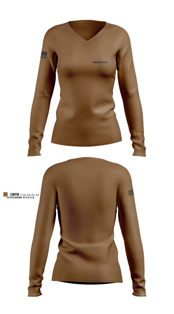 Womens Long Sleeve Vneck Shirt, NAVIGATION, Navy, Teamtime, Team time, sublimation, custom sports apparel, team uniforms, spirit wear, spiritwear, sports uniforms, custom shirts, team store, custom team store, fundraiser sports, apparel fundraiser