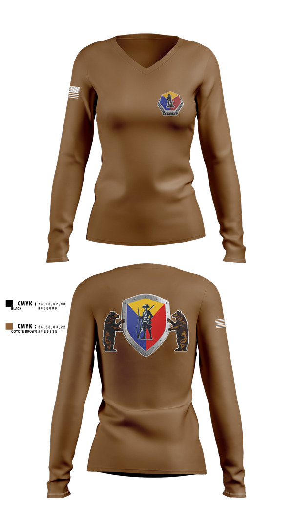 Womens Long Sleeve Vneck Shirt, Camp Crowder HHC, , Teamtime, Team time, sublimation, custom sports apparel, team uniforms, spirit wear, spiritwear, sports uniforms, custom shirts, team store, custom team store, fundraiser sports, apparel fundraiser