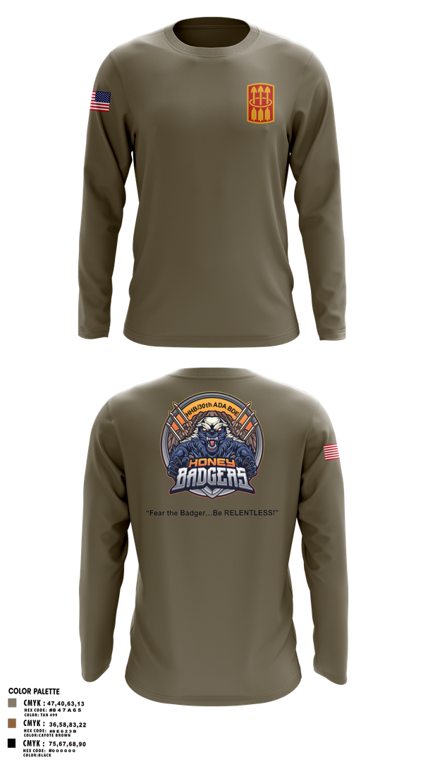 Long Sleeve Performance Shirt, Honey Badgers / 30X, Army, Teamtime, Team time, sublimation, custom sports apparel, team uniforms, spirit wear, spiritwear, sports uniforms, custom shirts, team store, custom team store, fundraiser sports, apparel fundraiser